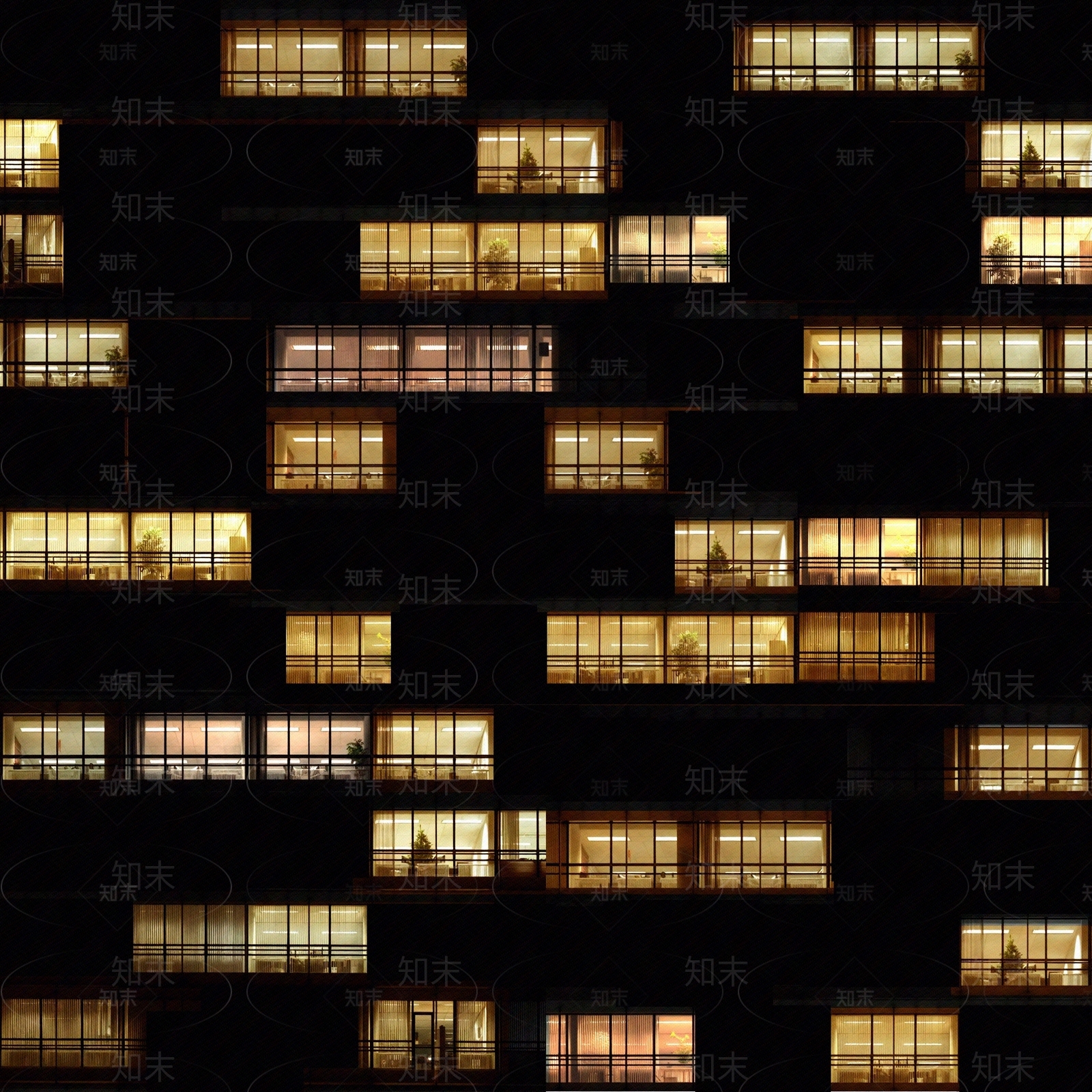 夜景玻璃建筑外立面贴图下载【ID:1195354936】