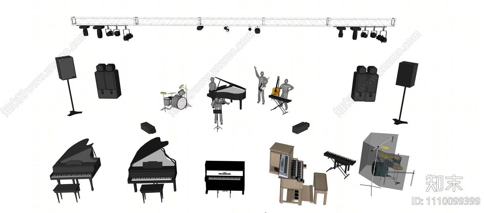 现代乐器组合SU模型下载【ID:1110099399】