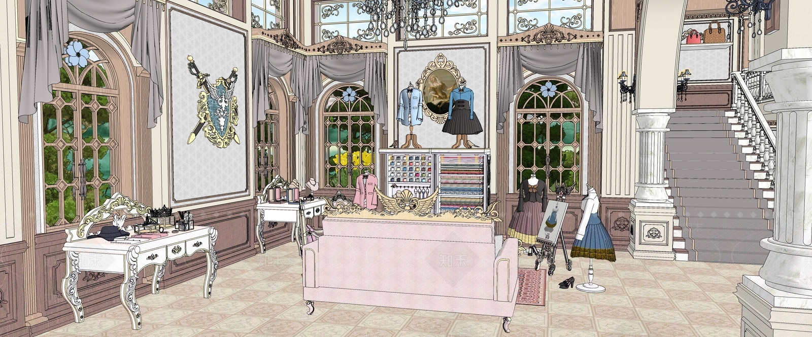 欧式婚纱摄影店SU模型下载【ID:1110242077】