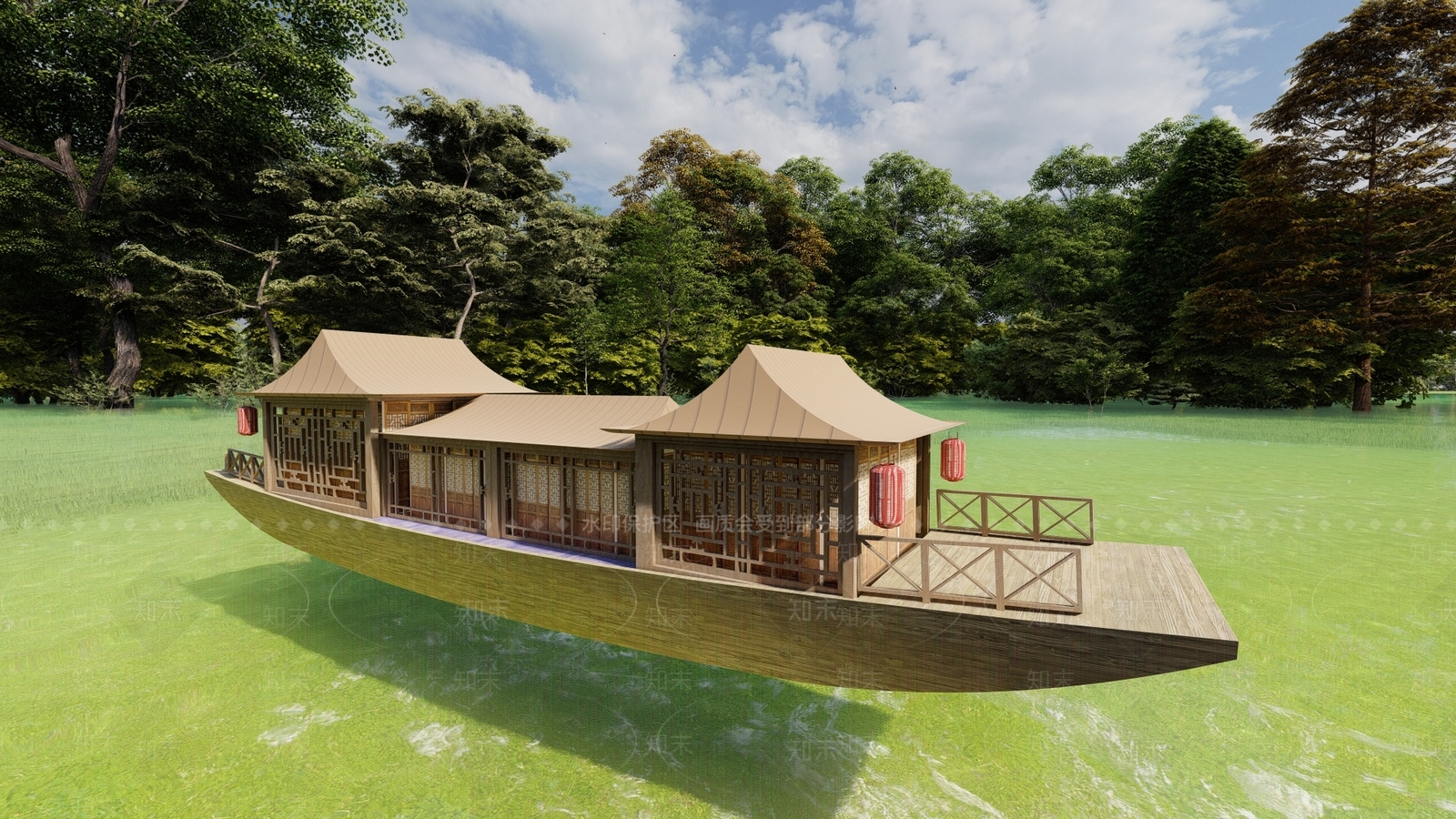 中式古代船屋SU模型下载【ID:1110105417】