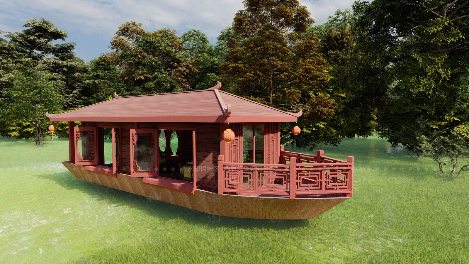 中式古代船屋SU模型下载【ID:1110105608】