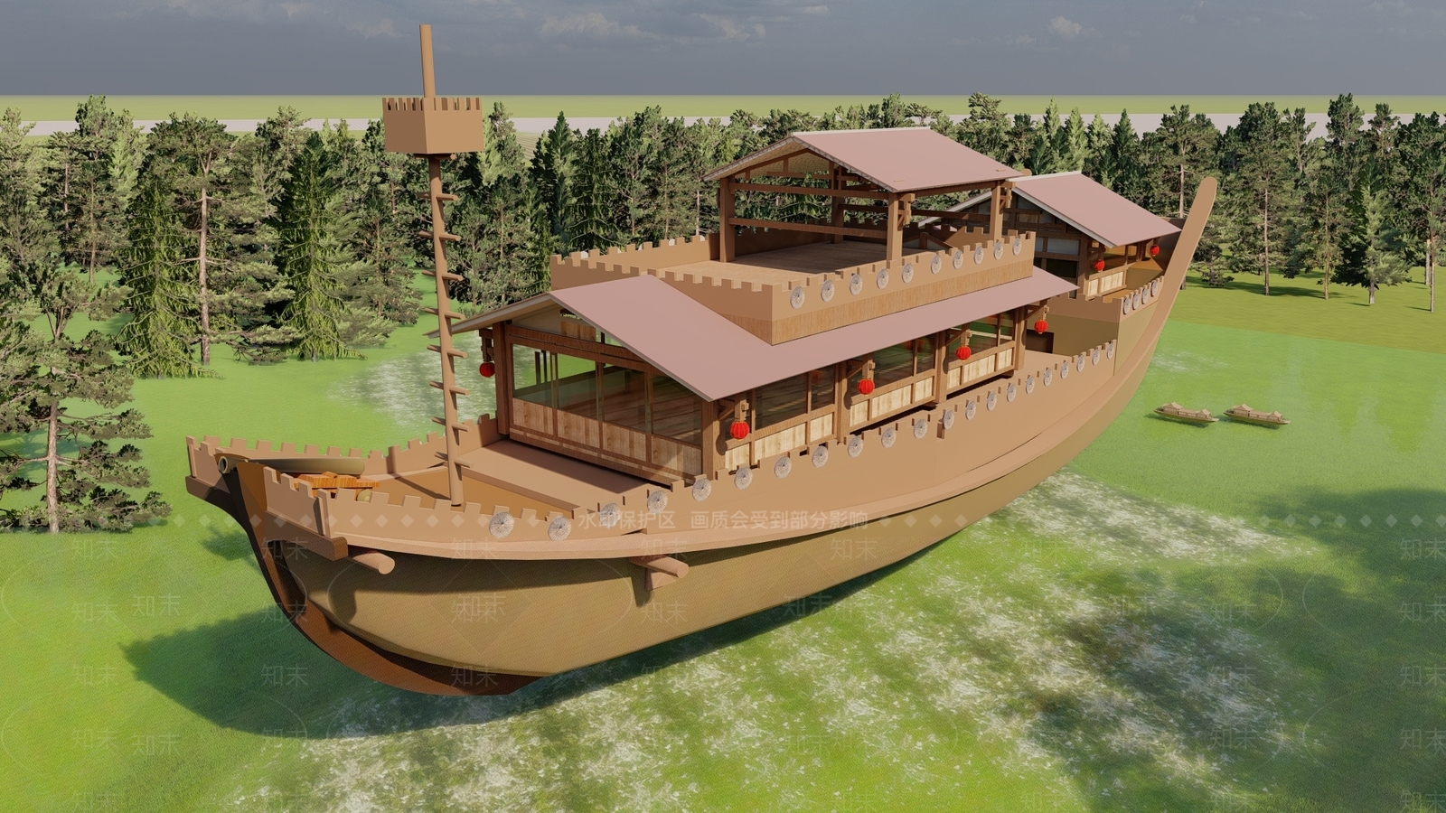 中式古代船屋SU模型下载【ID:1110105669】