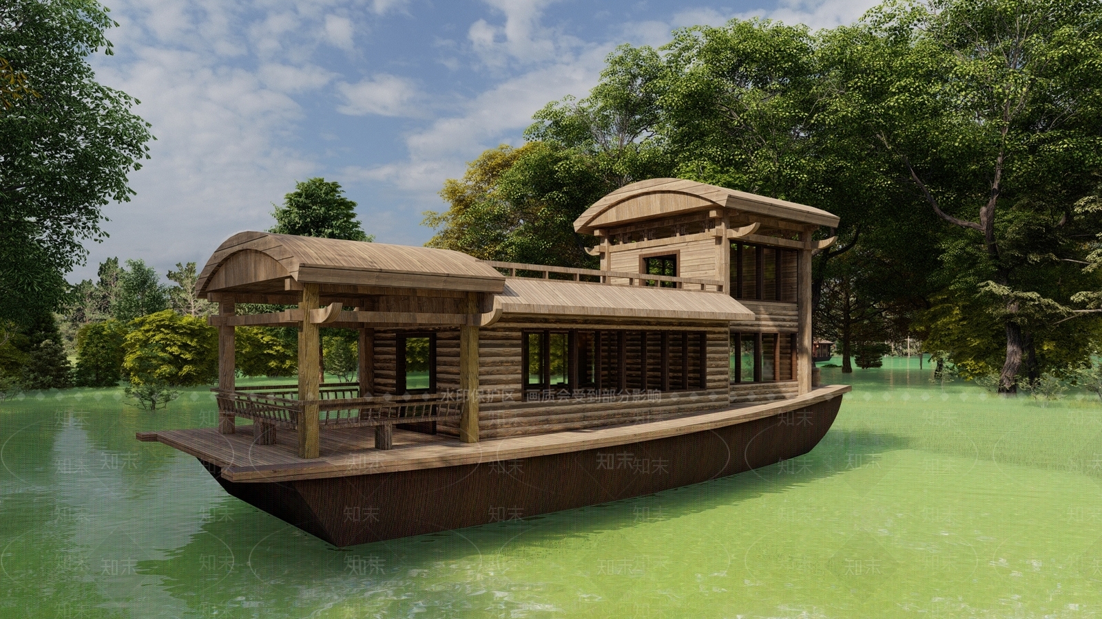 中式古代船屋SU模型下载【ID:1110105764】