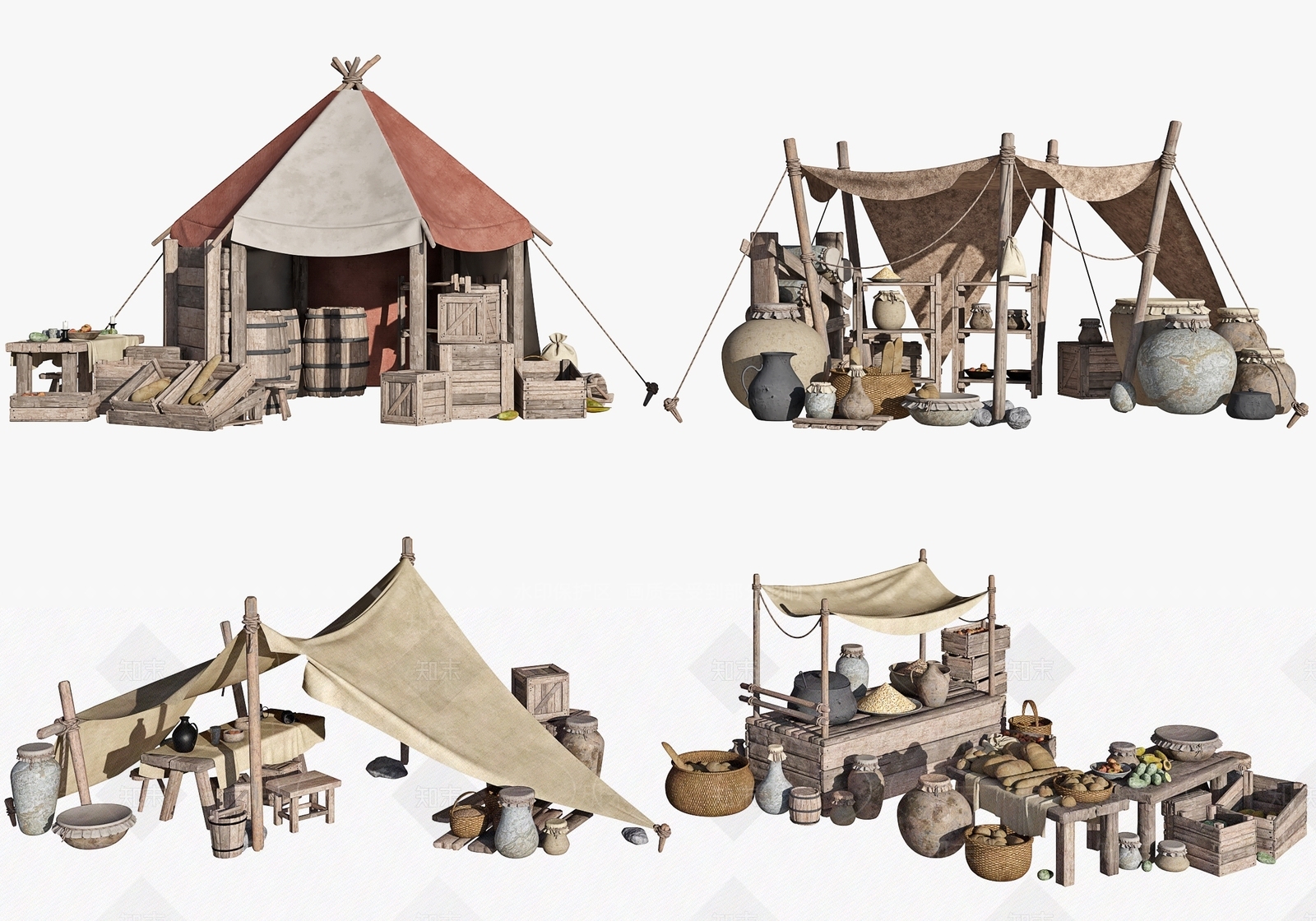 中式摊位3D模型下载【ID:1110111282】