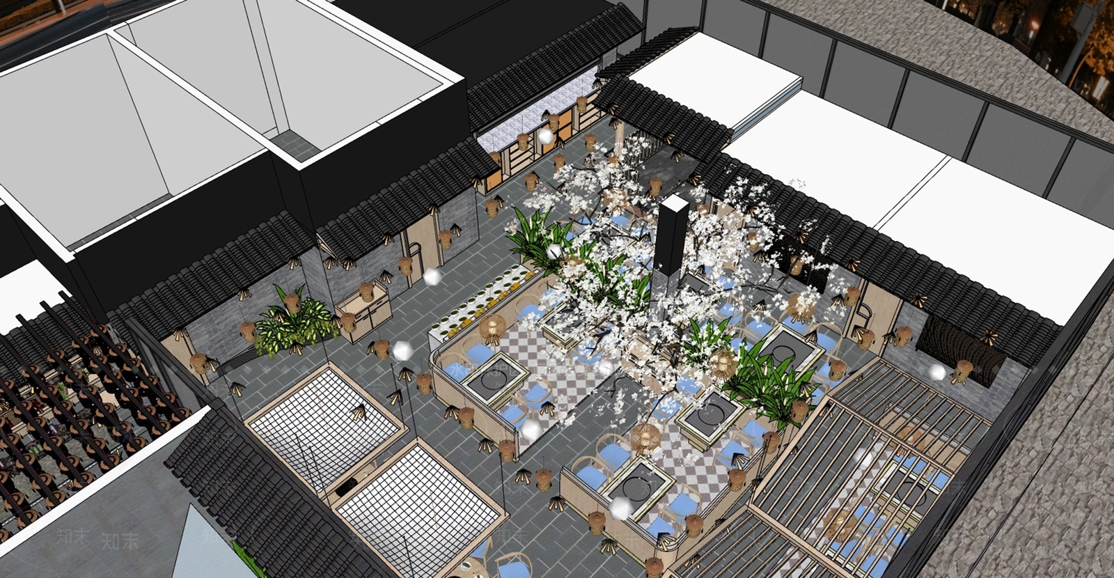 新中式火锅店SU模型下载【ID:1110124694】