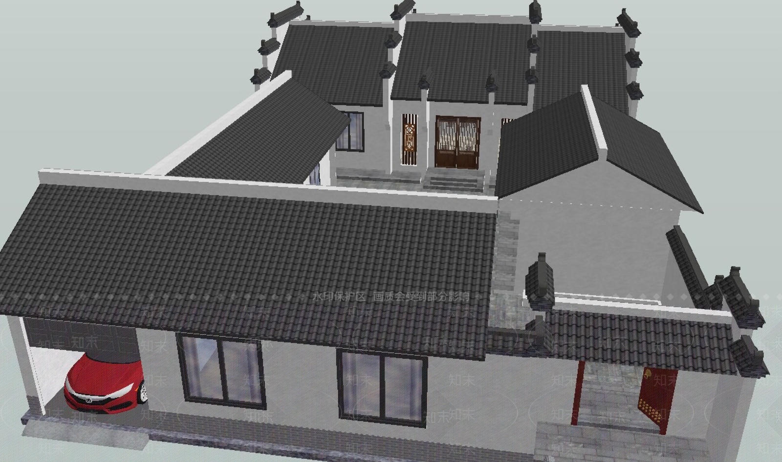 中式徽派风格建筑SU模型下载【ID:1110134389】