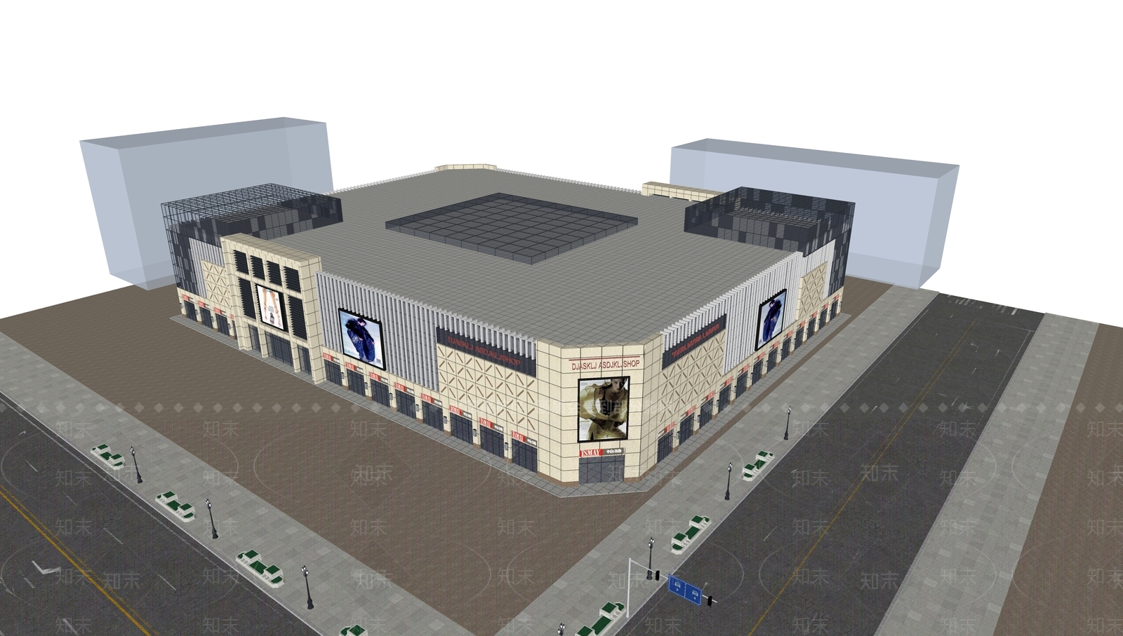 现代商场建筑SU模型精品下载_SketchUp模型_知末网