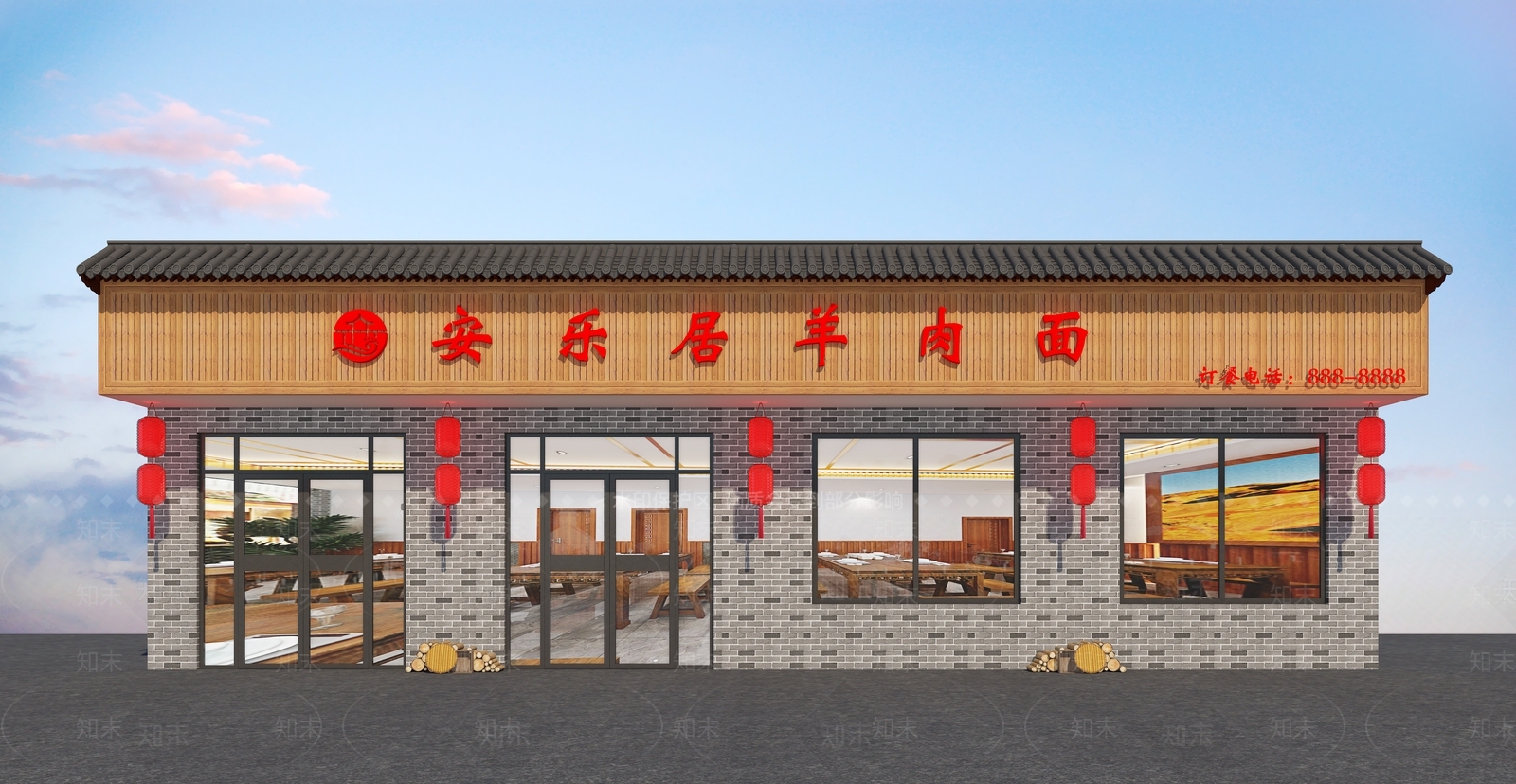 中式农家乐门头门面3D模型下载【ID:1110151651】