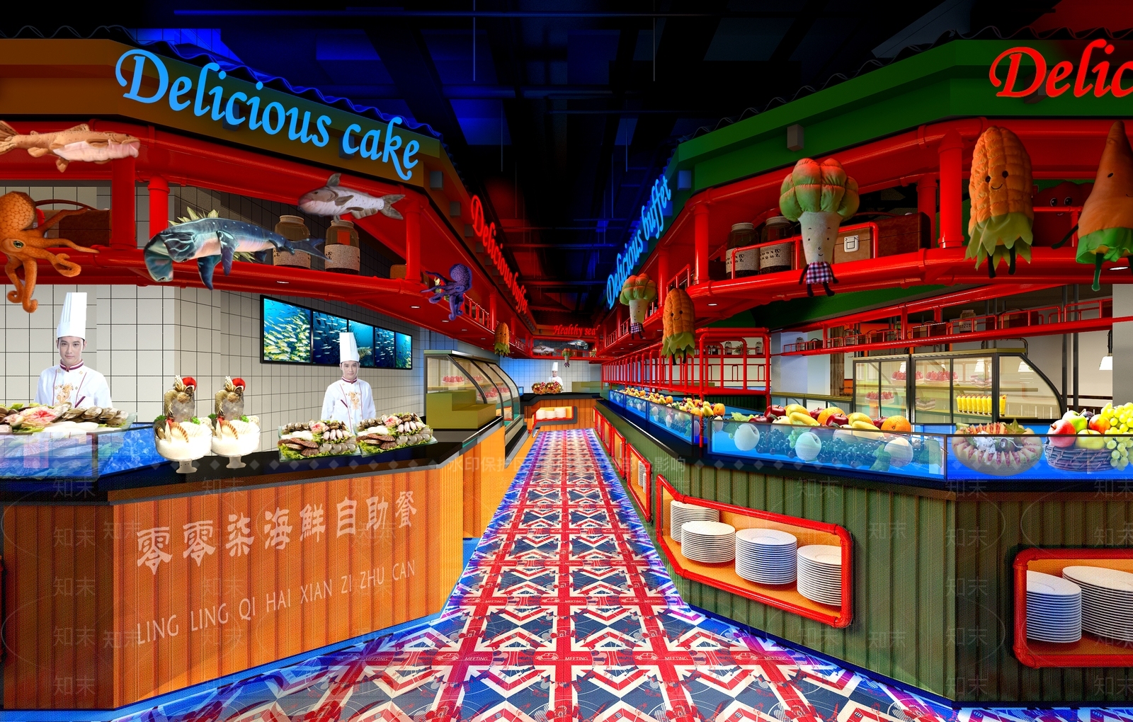 工业风自助餐厅3D模型下载【ID:1110173530】