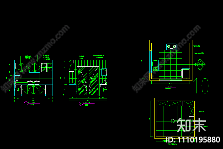 厨房设计橱柜施工图冰箱柜施工图下载【ID:1110195880】