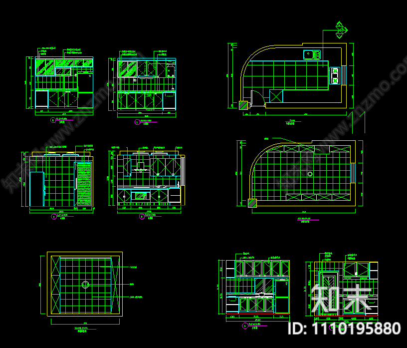 厨房设计橱柜施工图冰箱柜施工图下载【ID:1110195880】