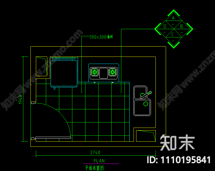 北欧厨房设计L型橱柜布局cad施工图下载【ID:1110195841】