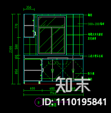 北欧厨房设计L型橱柜布局cad施工图下载【ID:1110195841】