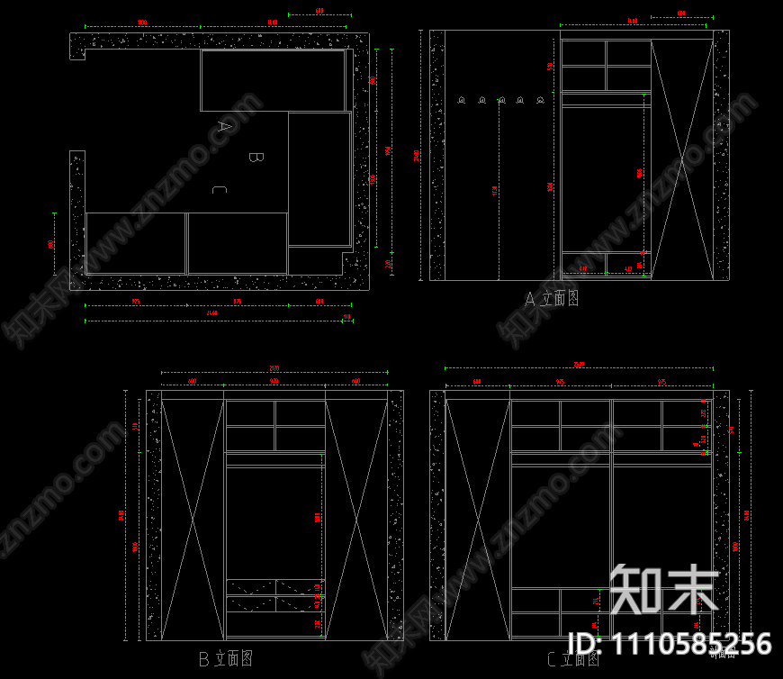 北欧别墅西厨中厨布局橱柜冰箱嵌入柜施工图cad施工图下载【ID:1110585256】