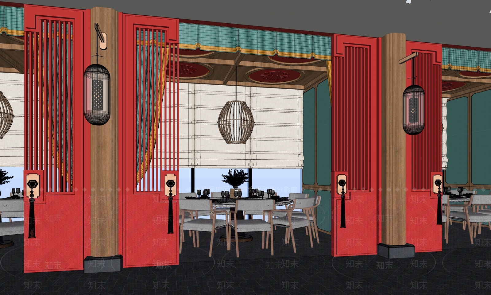 新中式包厢SU模型下载【ID:1110211817】