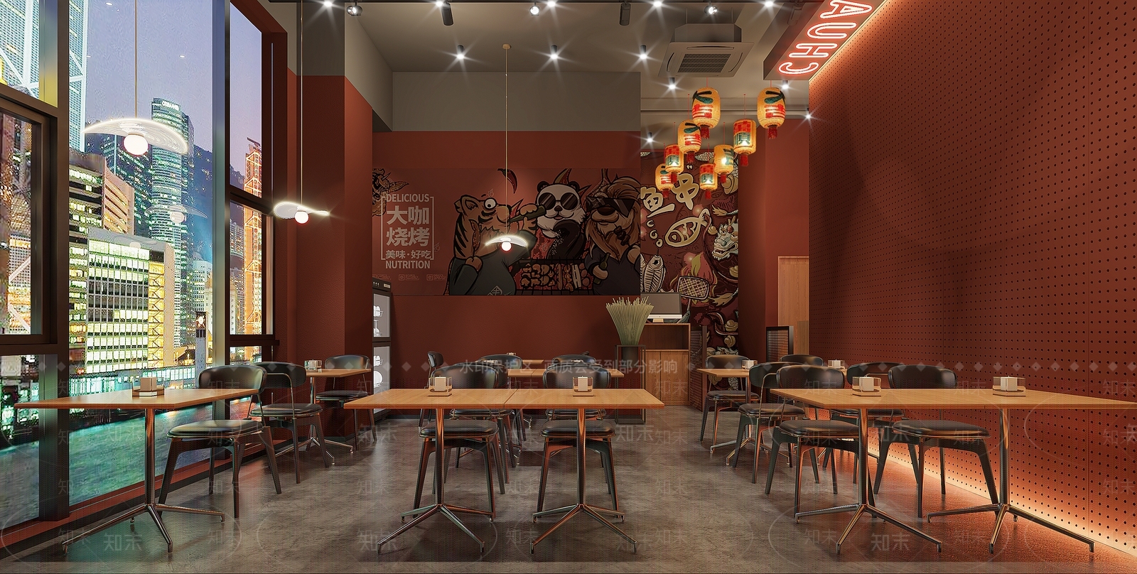 现代国潮复古烧烤店3D模型下载【ID:1110223880】