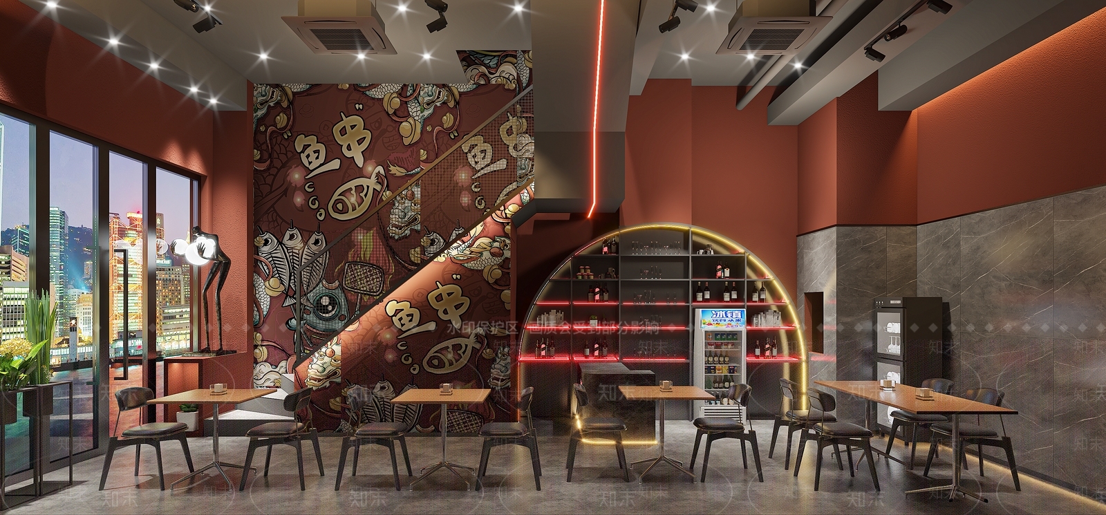 现代国潮复古烧烤店3D模型下载【ID:1110223880】