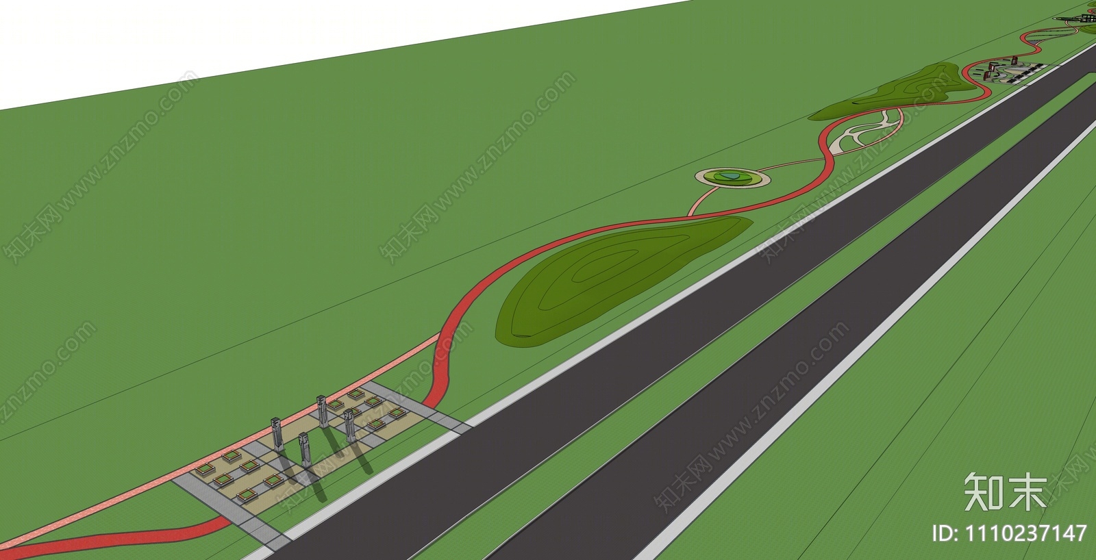 现代道路绿化街边公园SU模型下载【ID:1110237147】