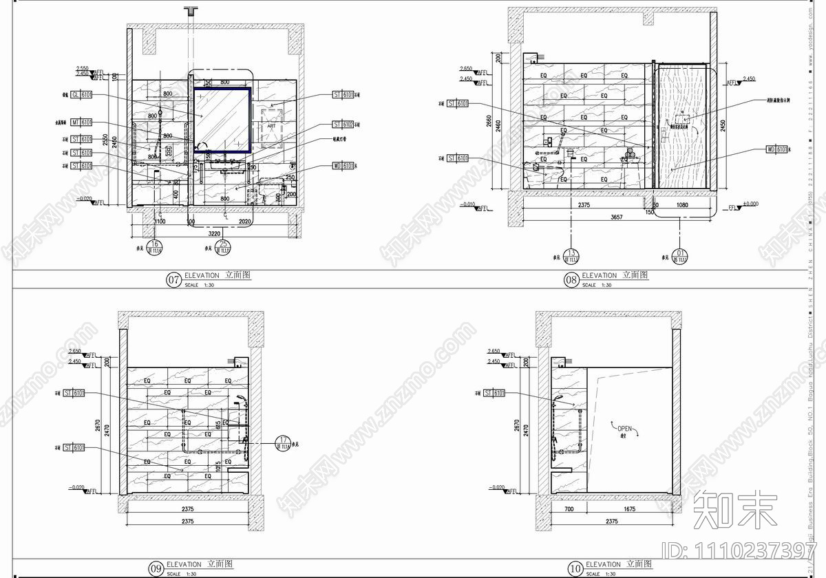 希尔顿酒店残疾人大床房CAD详细施工图施工图下载【ID:1110237397】