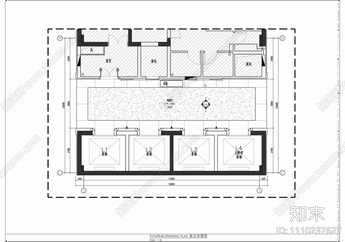 某酒店电梯厅CAD施工详图施工图下载【ID:1110237627】