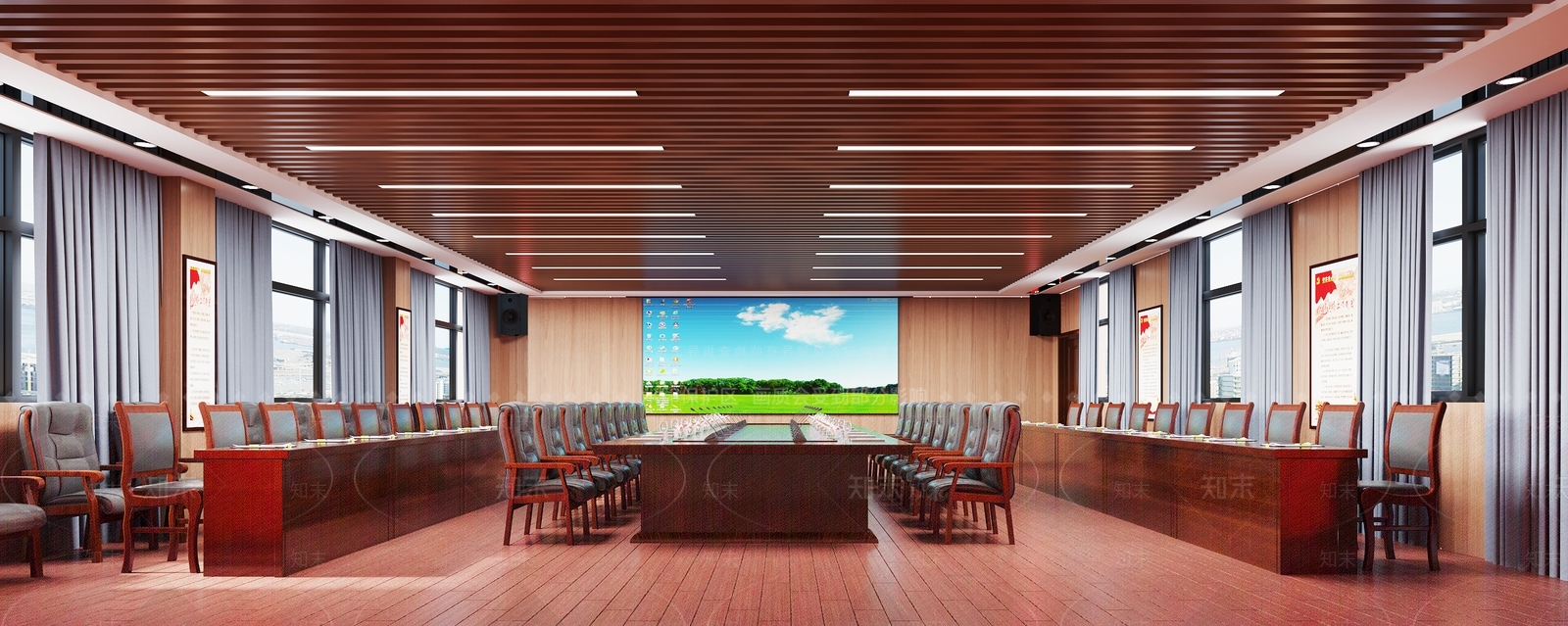 现代党建会议室3D模型下载【ID:1110239055】