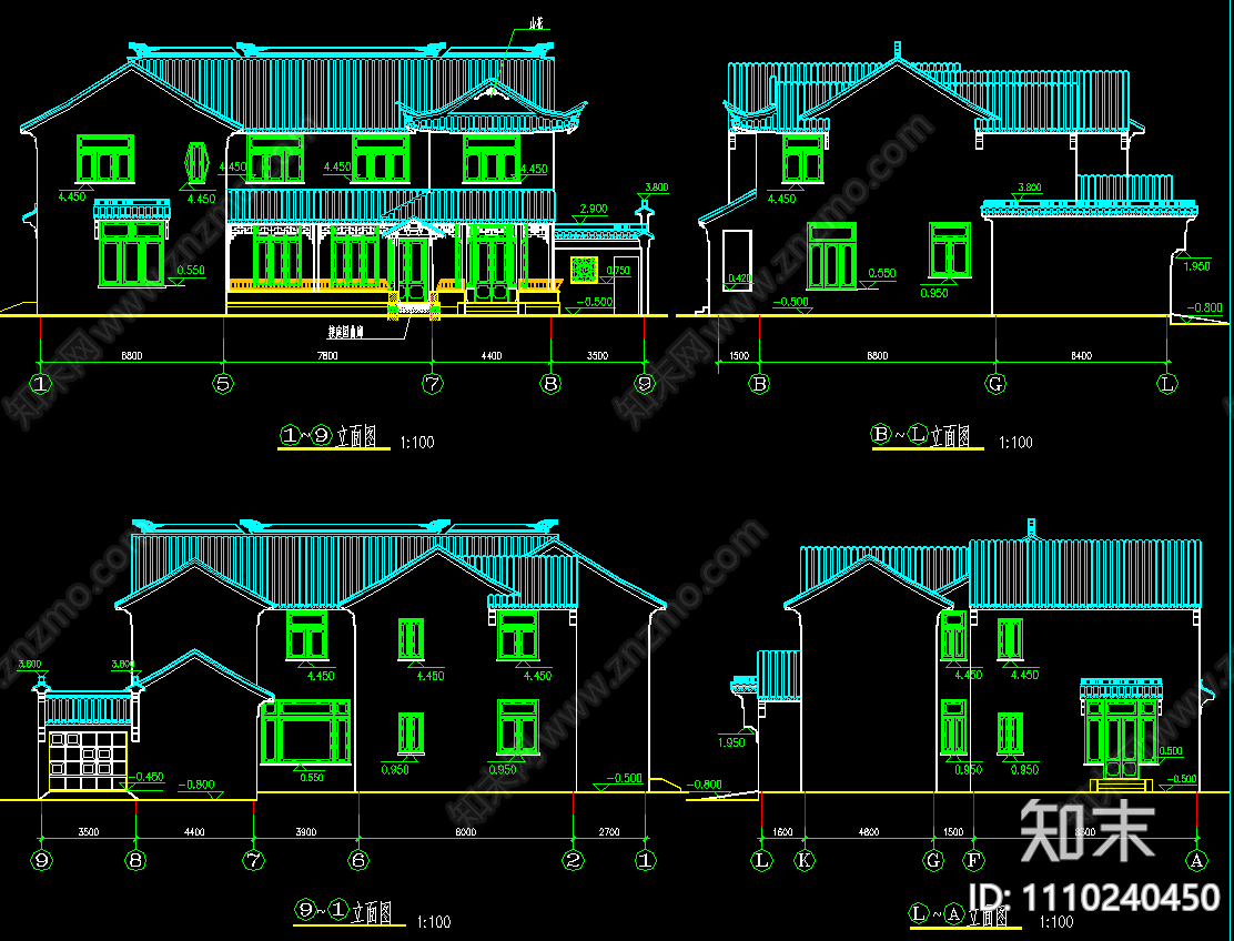 苏式江南二层别墅建筑结构水电施工图cad施工图下载【ID:1110240450】