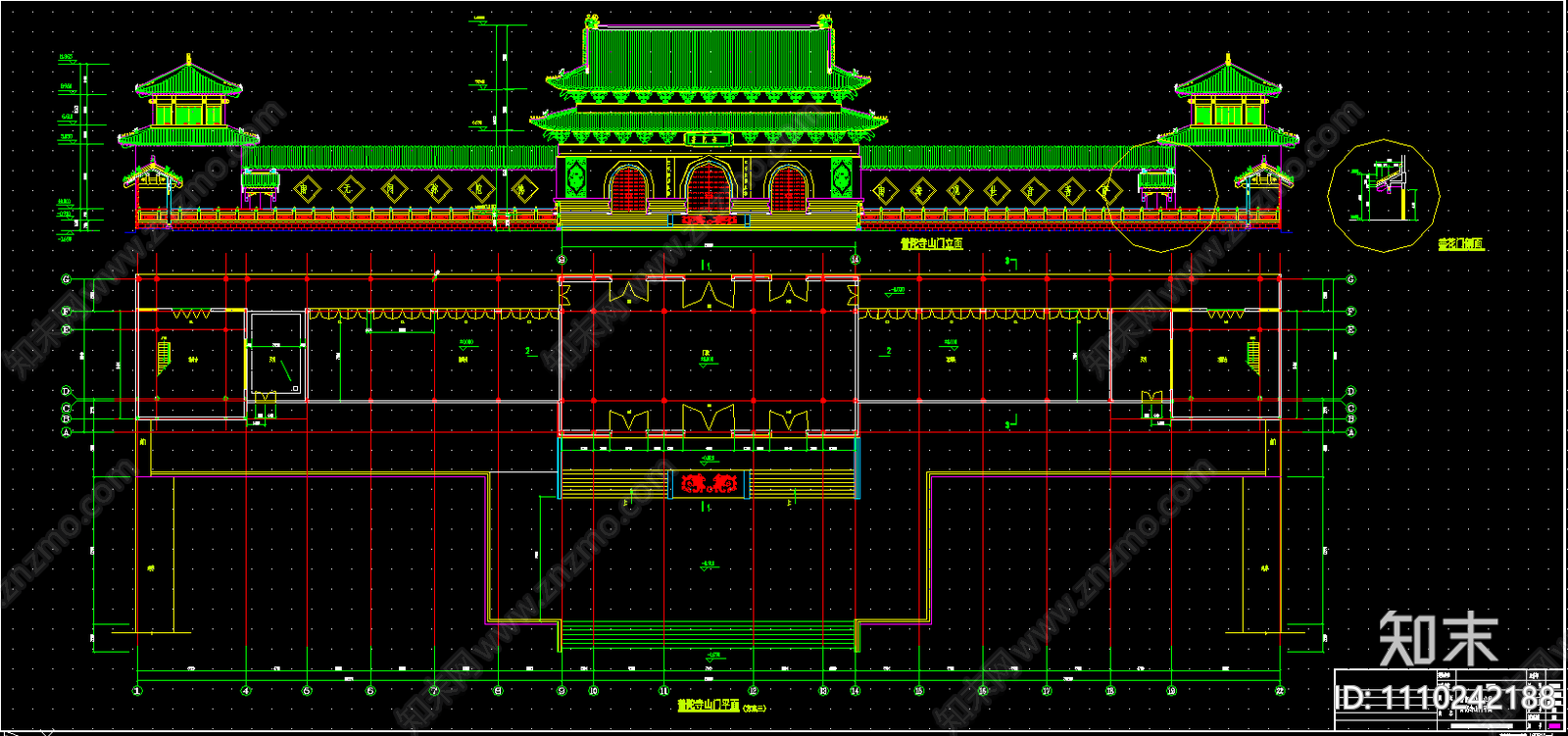 珠海普驼寺庙的建筑施工图cad施工图下载【ID:1110242188】