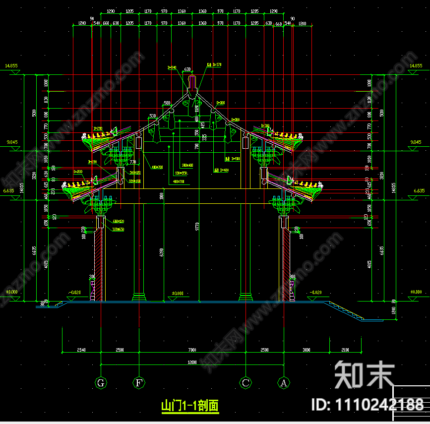 珠海普驼寺庙的建筑施工图cad施工图下载【ID:1110242188】