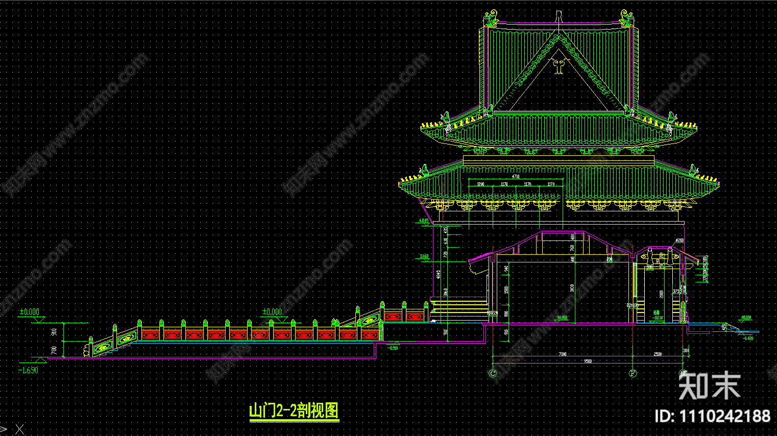 珠海普驼寺庙的建筑施工图cad施工图下载【ID:1110242188】