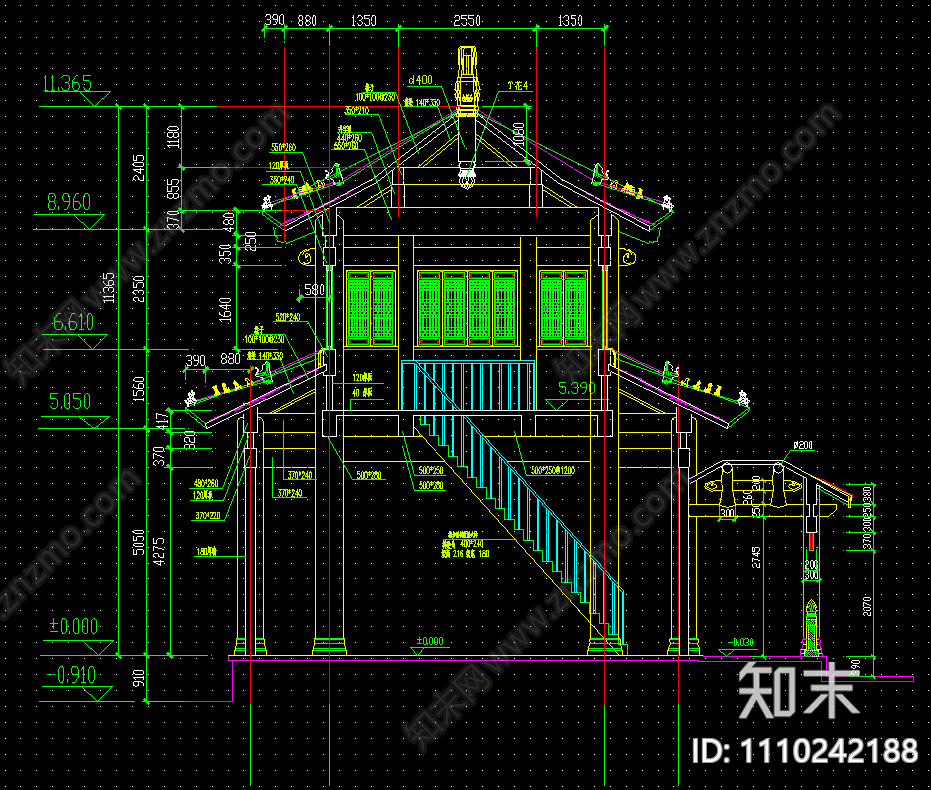 珠海普驼寺庙的建筑施工图cad施工图下载【ID:1110242188】