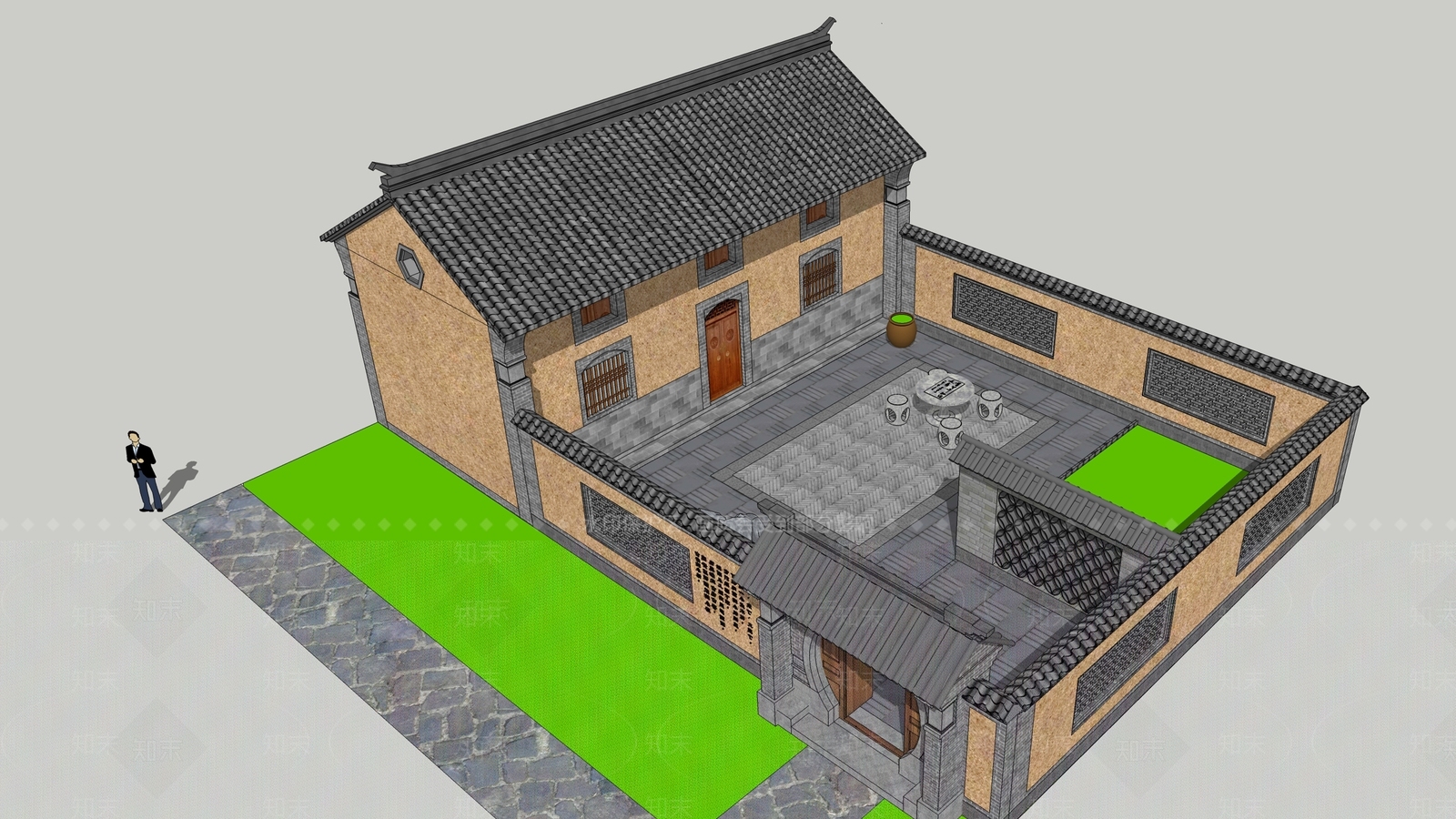 中式古建筑SU模型下载【ID:1110243056】