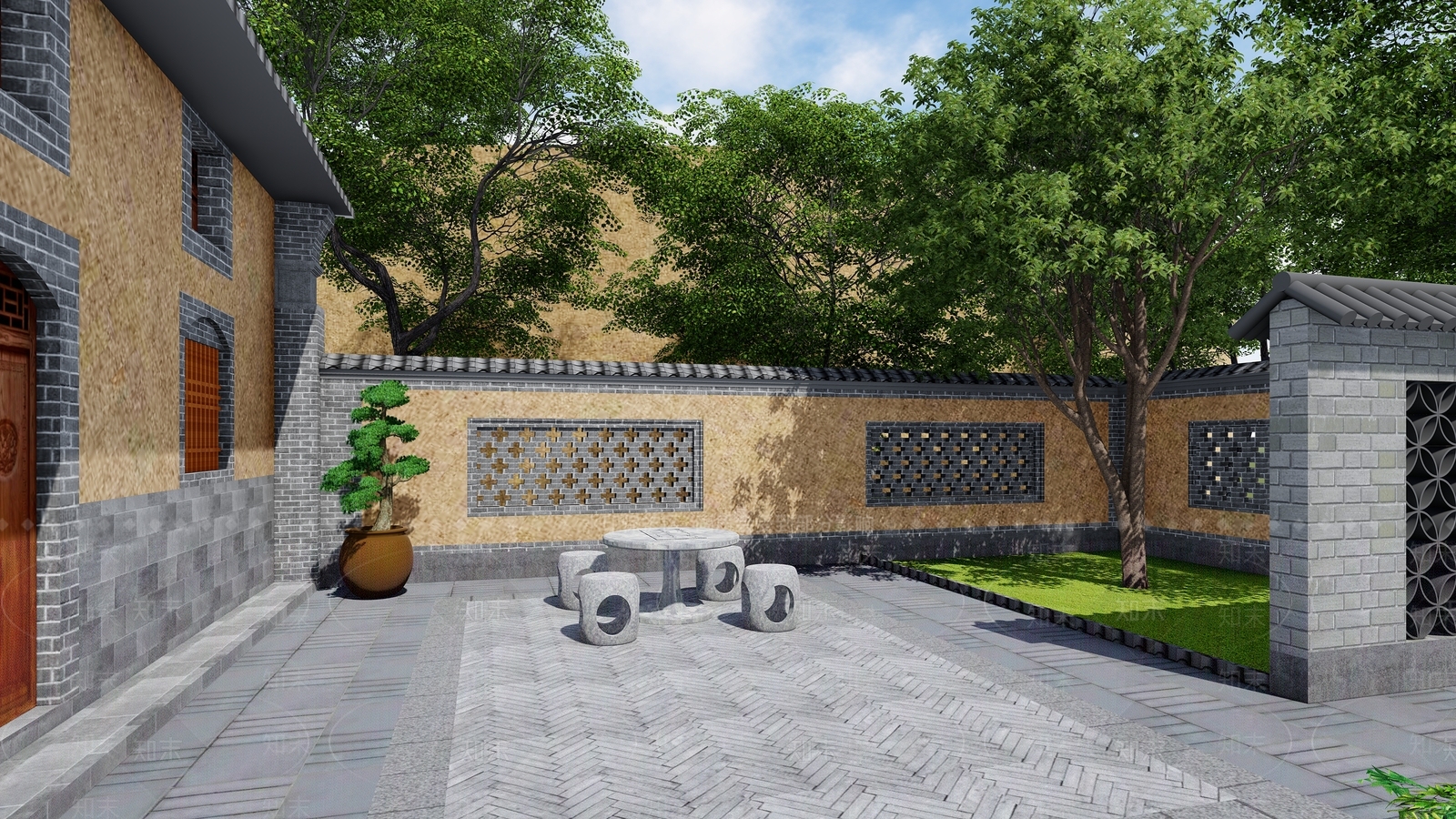 中式古建筑SU模型下载【ID:1110243056】