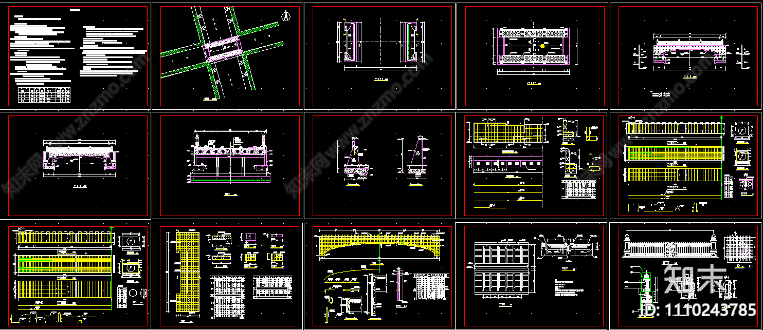 景观桥施工图全套cad施工图下载【ID:1110243785】