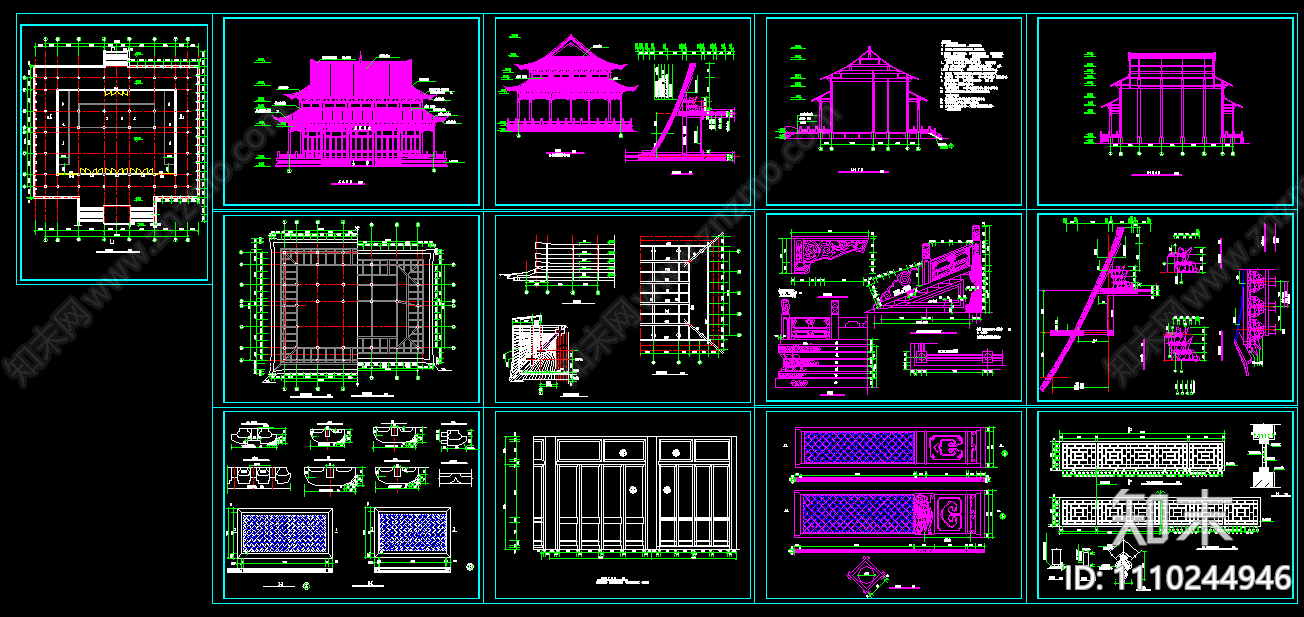 大雄宝殿建筑图纸cad施工图下载【ID:1110244946】