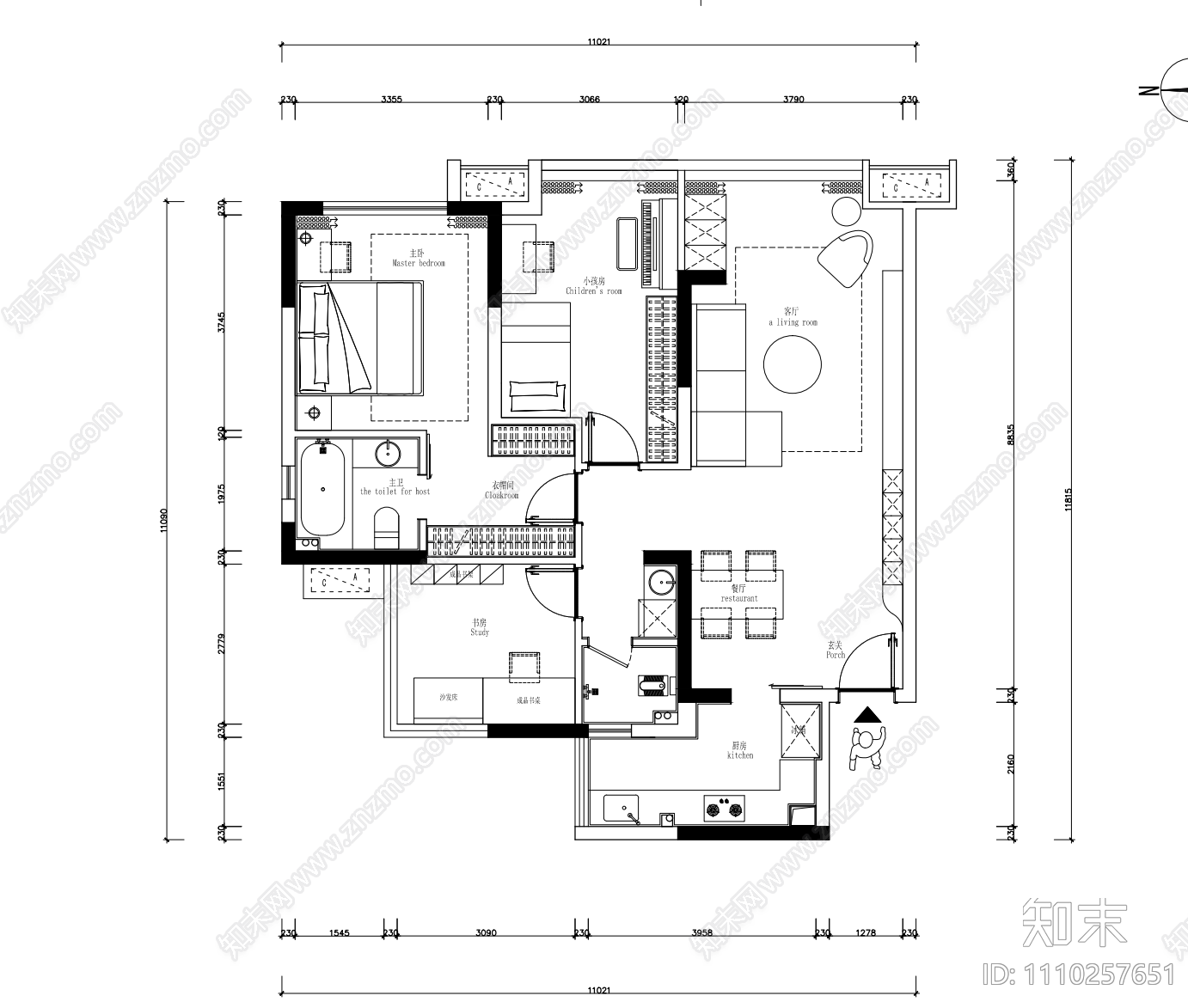 室内家装施工图cad施工图下载【ID:1110257651】