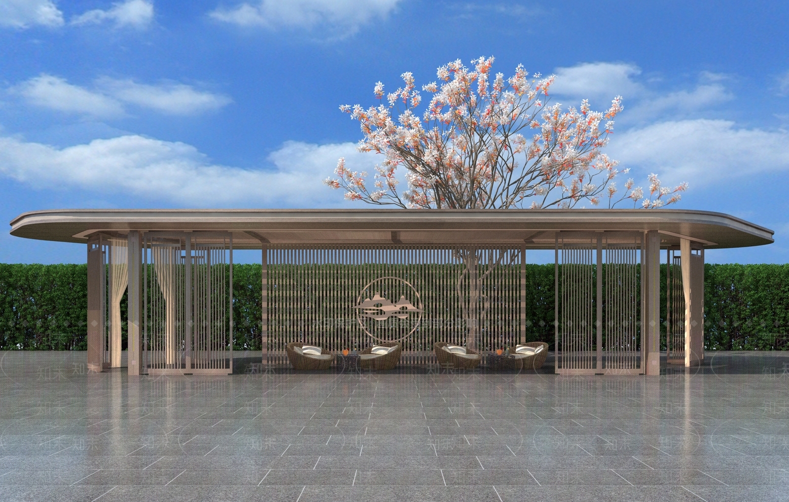 新中式廊架3D模型下载【ID:1110258376】