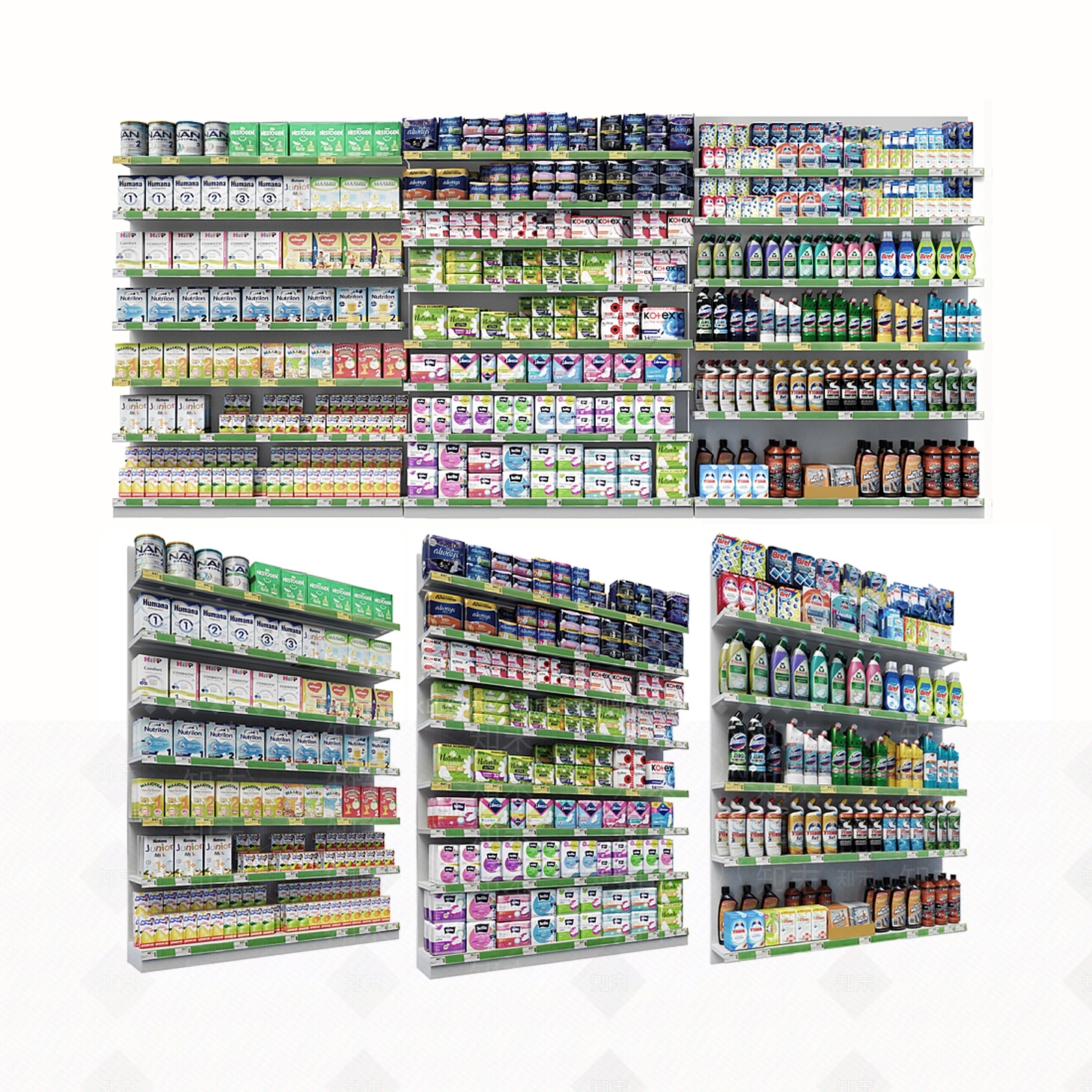 现代商场超市置物架3D模型下载【ID:1110272334】