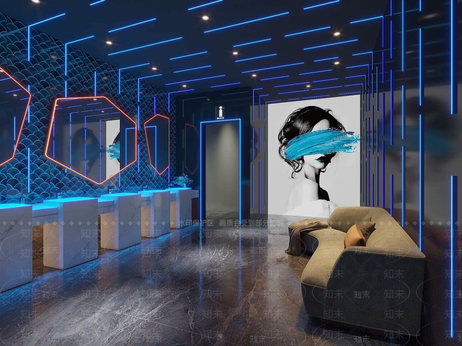 现代酒吧卫生间3D模型下载【ID:1110275913】