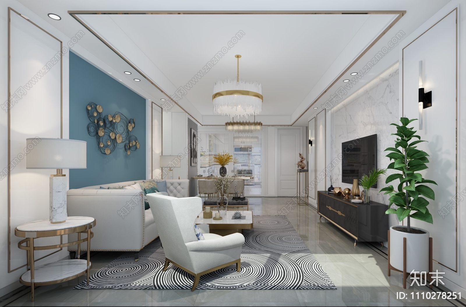 中海世家家装客餐厅设计施工图下载【ID:1110278251】