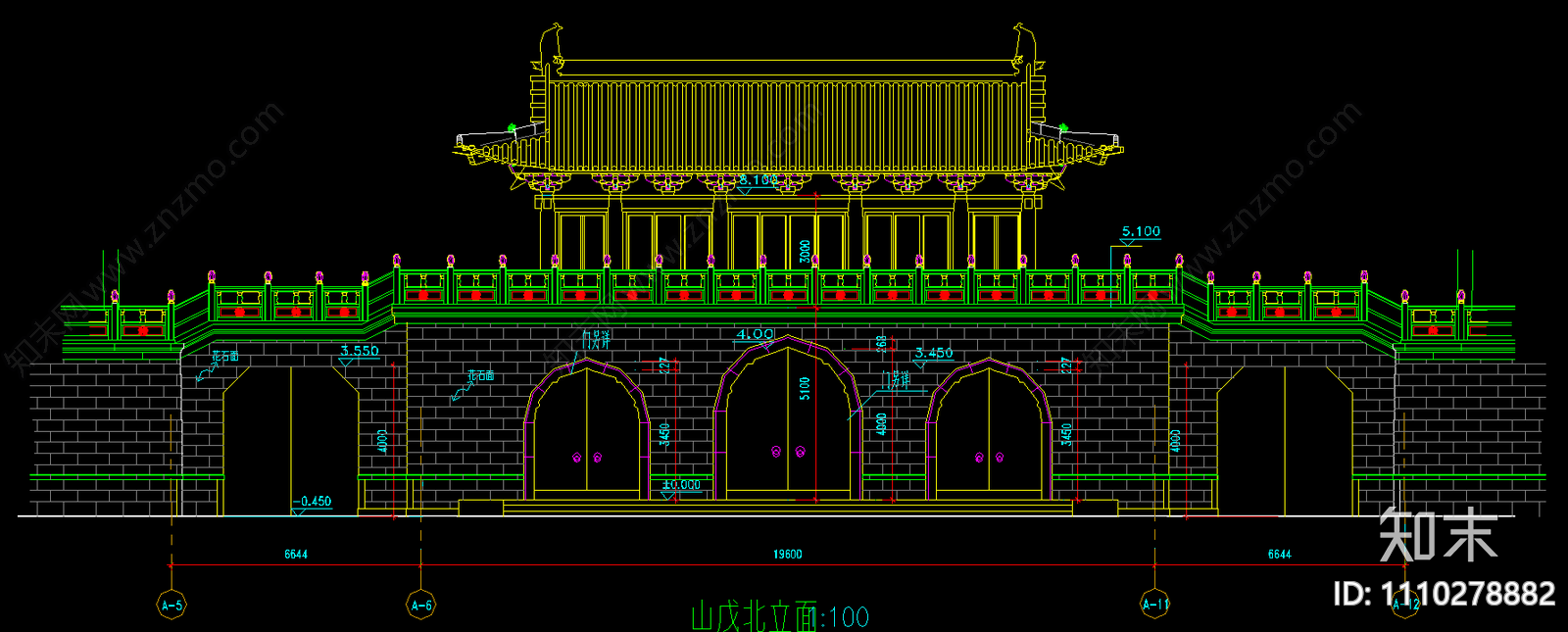 仿古山门施工图下载【ID:1110278882】