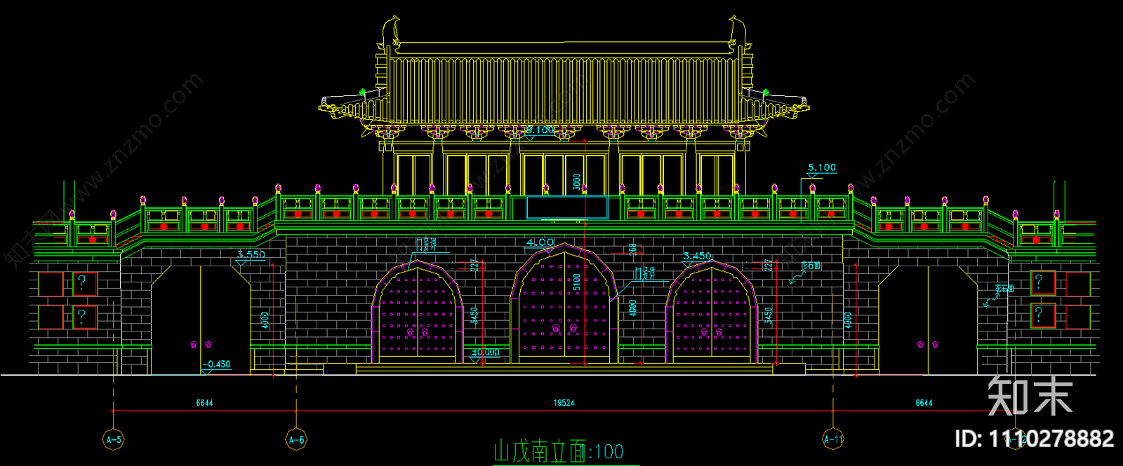 仿古山门cad施工图下载【ID:1110278882】