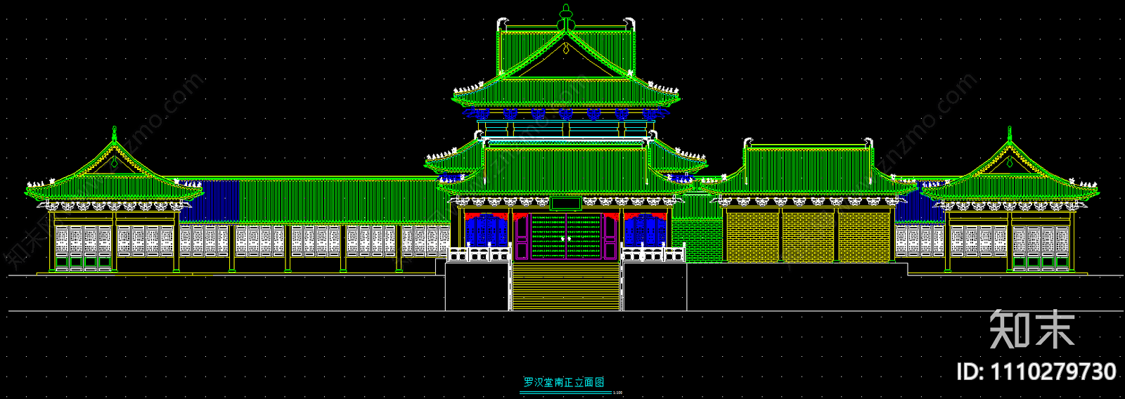 罗汉堂建筑图施工图cad施工图下载【ID:1110279730】