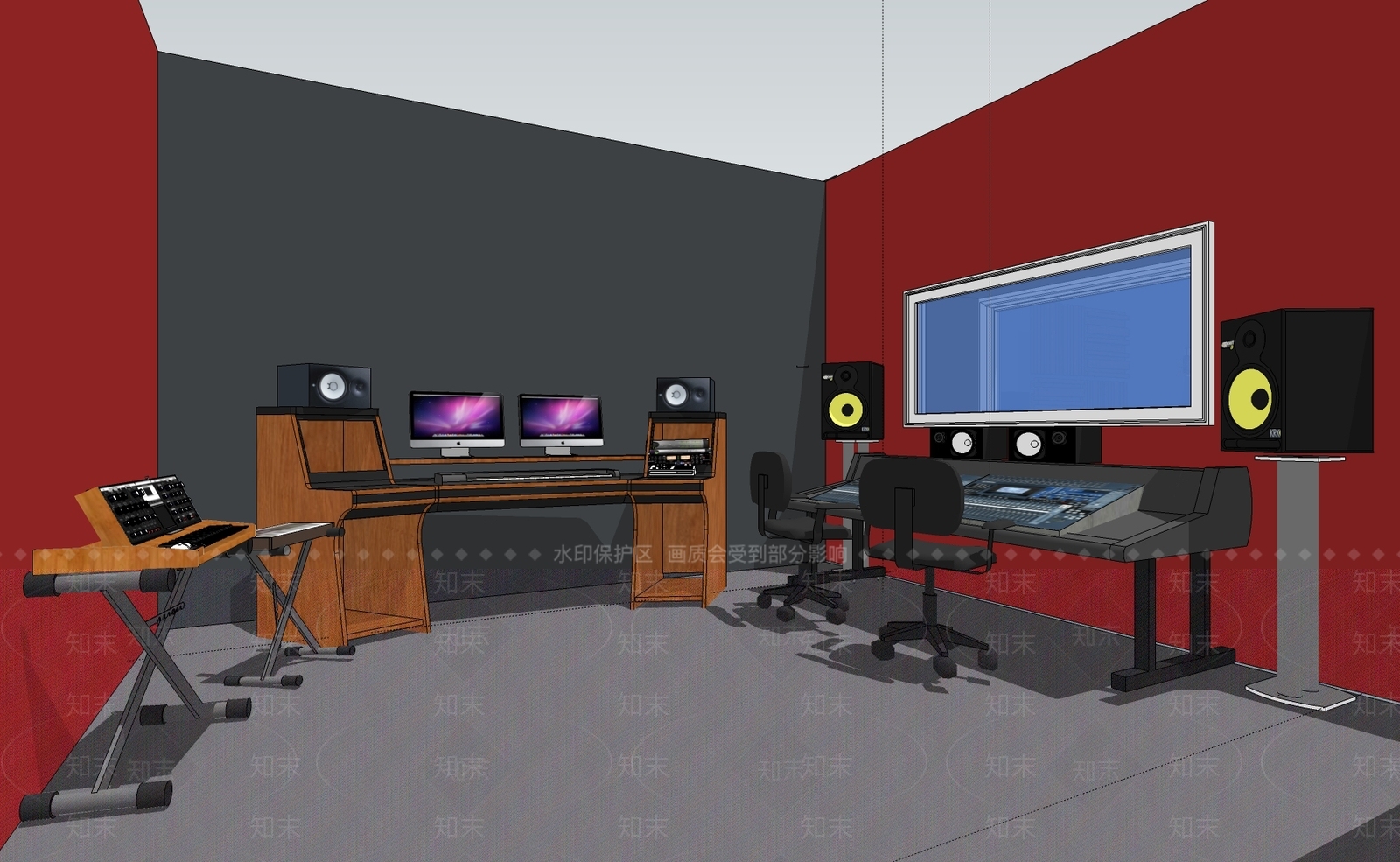 现代录音棚SU模型下载【ID:1110279769】