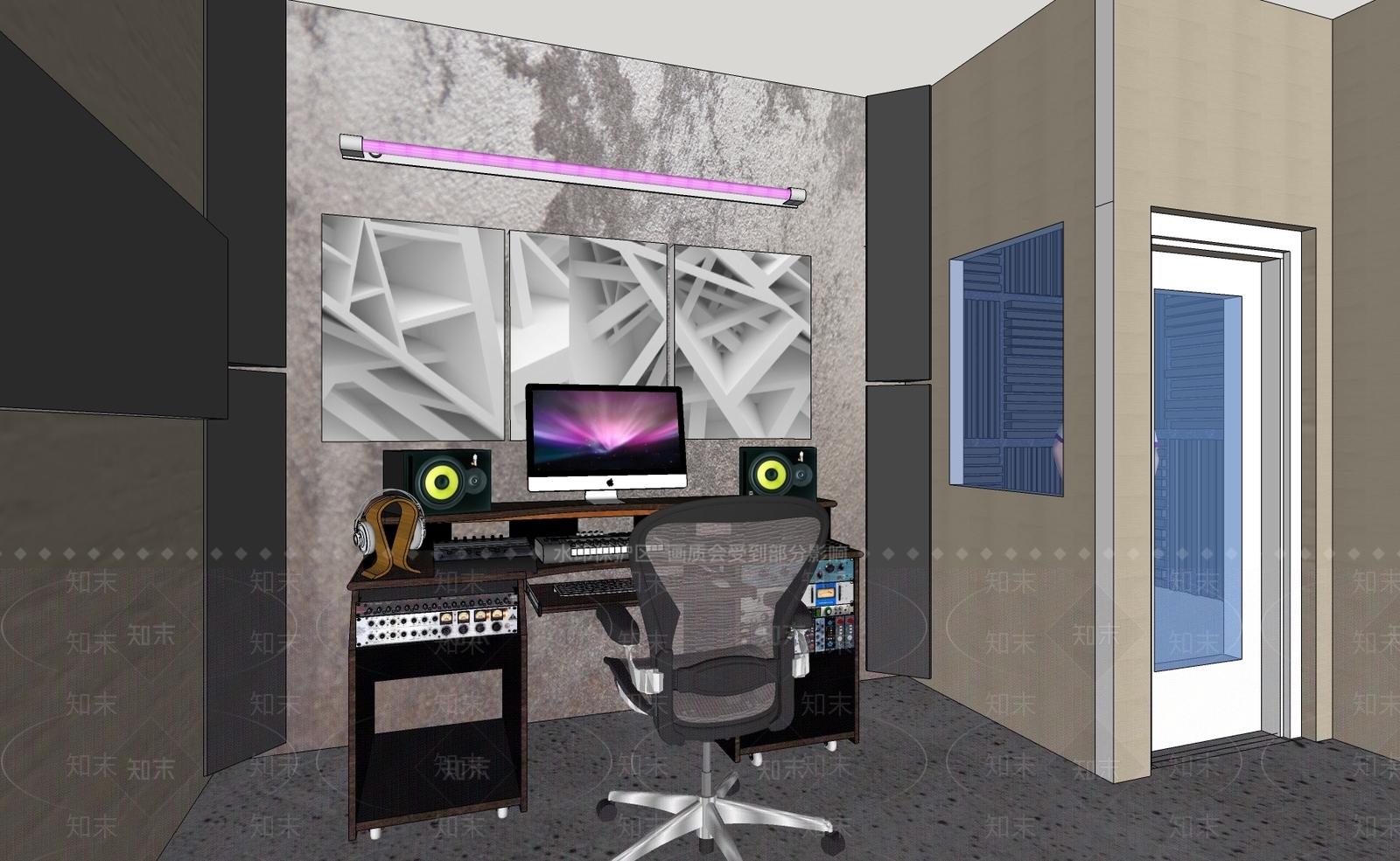 现代录音棚SU模型下载【ID:1110279896】