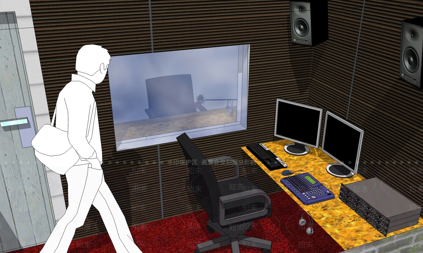 现代录音棚SU模型下载【ID:1110280391】