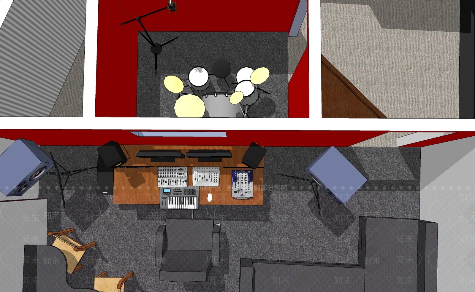 现代录音棚SU模型下载【ID:1110280574】