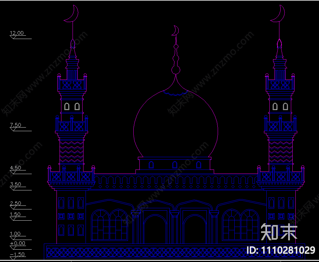 米泉市清真寺cad施工图下载【ID:1110281029】