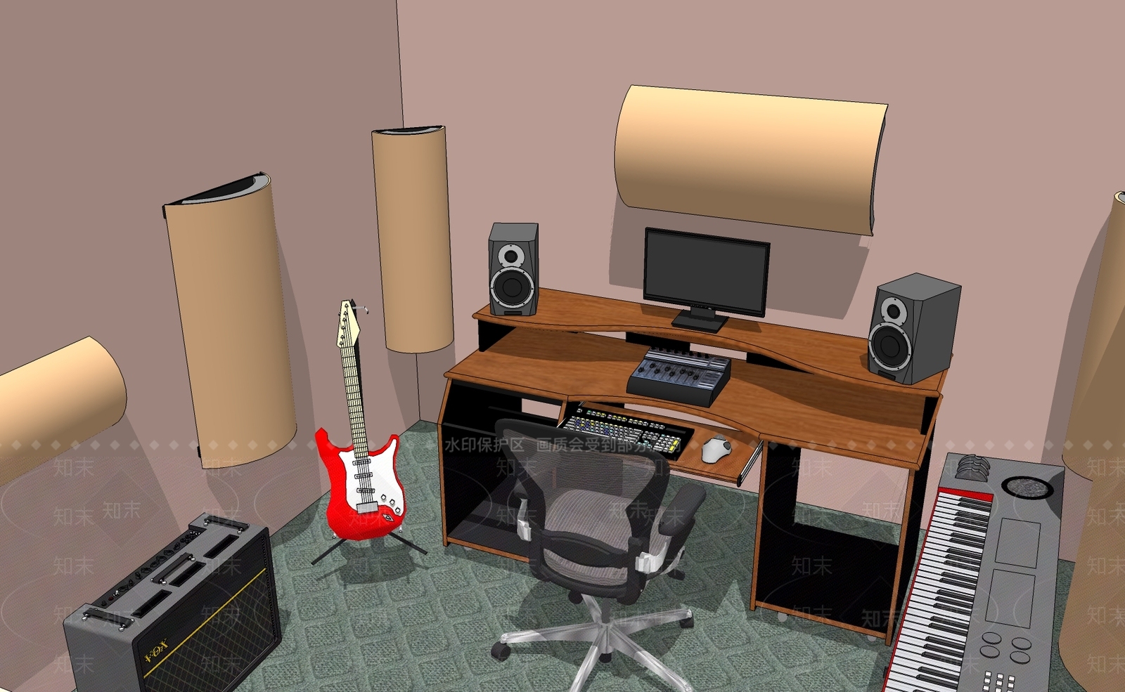 现代录音棚SU模型下载【ID:1110281157】