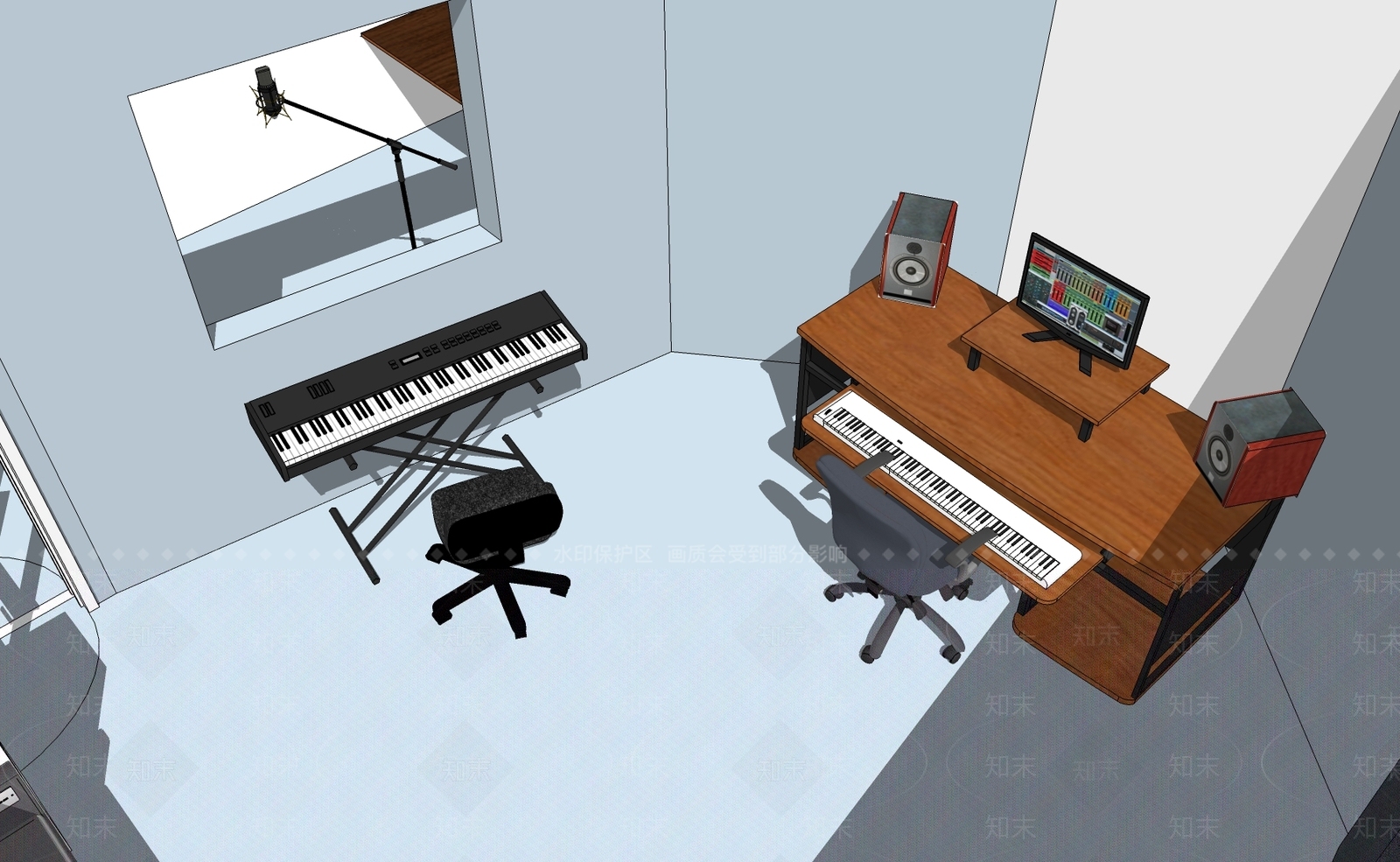 现代录音棚SU模型下载【ID:1110281467】