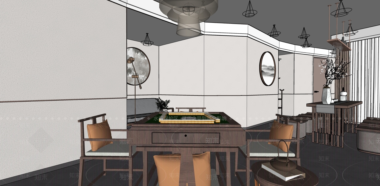 新中式棋牌室SU模型下载【ID:1110287309】